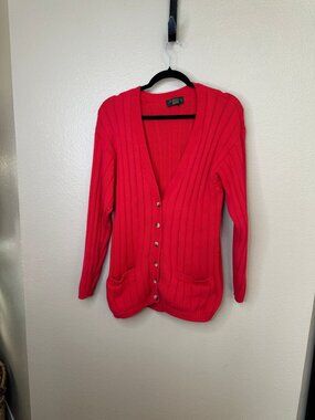 Charter Club Womens Red Cardigan Ribbed Knit Cotton Button Front Small Vintage